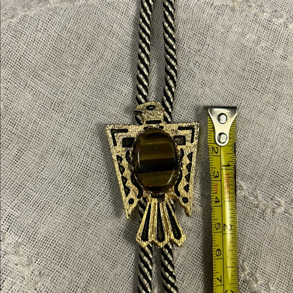 Vintage Bolo tie western, with ornate medallion Eagle with tiger eye large stone